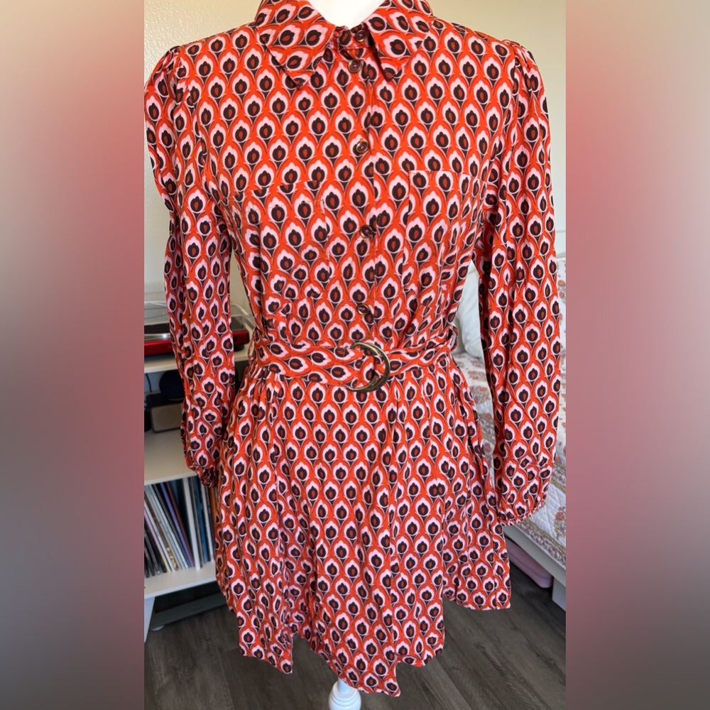 Zara Vibrant Orange Patterned Long Sleeve Dress